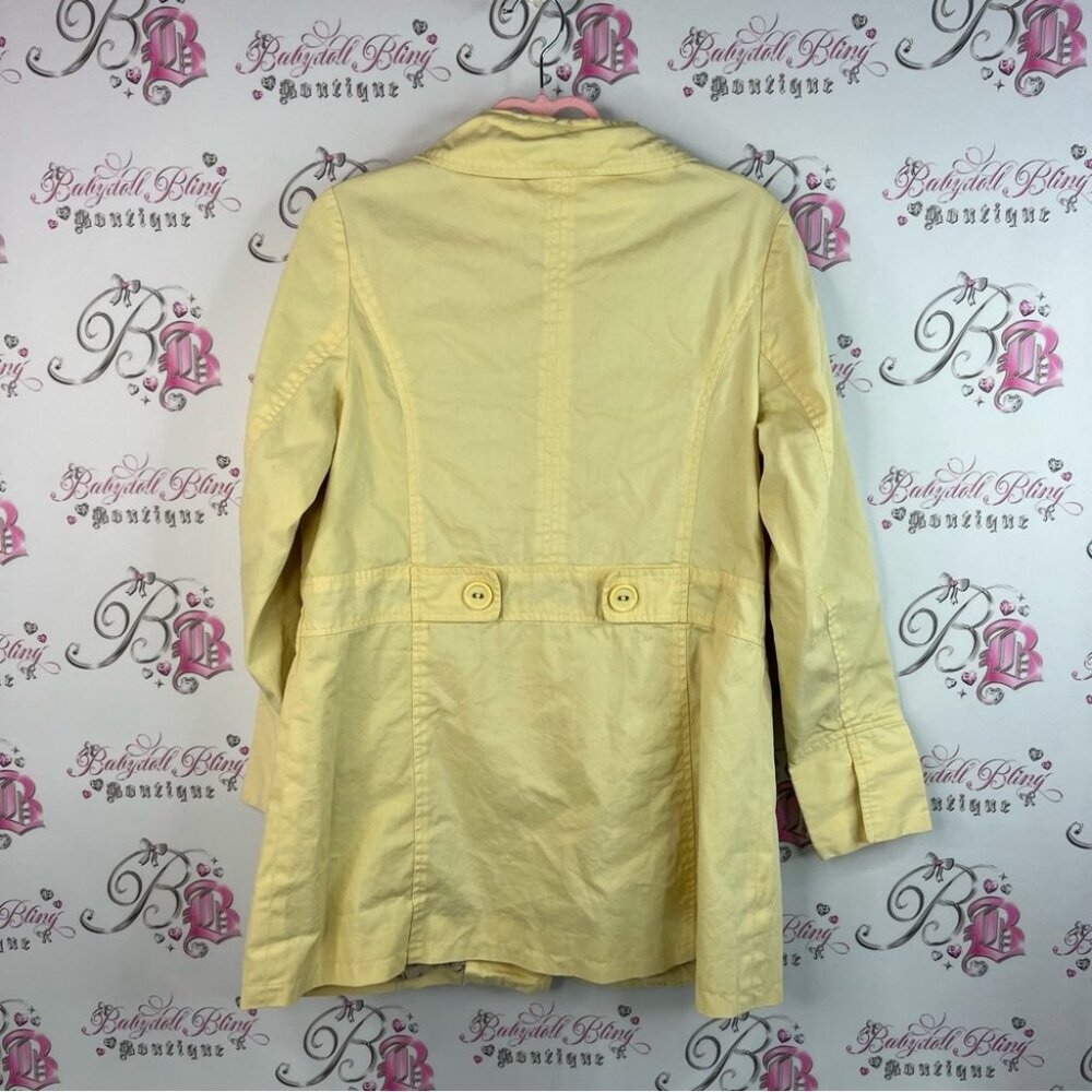 Pbi jacket coat pastel light Yellow Trench Coat button up floral interior - Picture 2 of 15